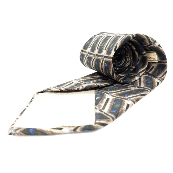 100% Silk Made in the USA Geometric Patterned Brown Traditional Long Neck Tie - Picture 2 of 12